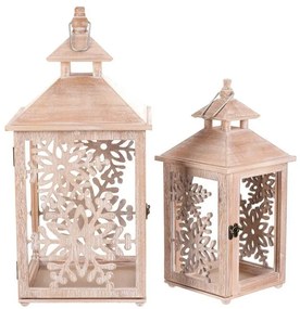 Zestaw latarni drewnianych Płatki śniegu 2 szt., naturalny