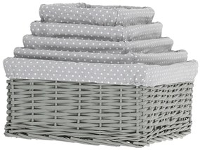 Zestaw koszyków wiklinowych z tkaniną Szara kropka, 5 szt., 5 rozmiarów, 48 x 18 x 37 cm