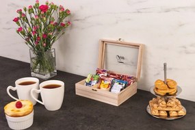 Drewniana szkatułka na herbatę TEA - 6 przegródek