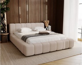 Emporius Bolonia łóżko 180x200 cm - łóżko tapicerowane 180x200 w nowoczesnym stylu - pojemnik, stelaż, gruba pianka, tkanina boucle, beżowy (Anthology 3)