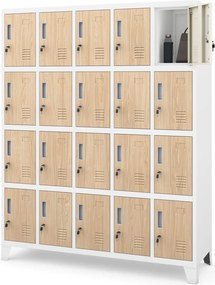 Szafa BHP 20-skrytkowa 136x45x172 cm Eco Design Robert, biały/dąb sonoma