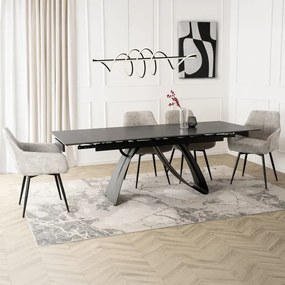 Stół Rozkładany Prostokątny DEVON 160-220 cm Ceramiczny Czarny Marmur/Czarny Glamour