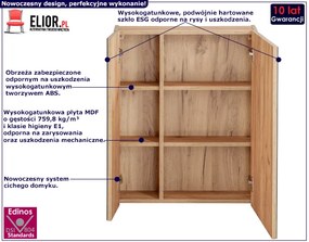 Podwieszana szafka łazienkowa z lustrem - Lunios 5X Dąb 60 cm
