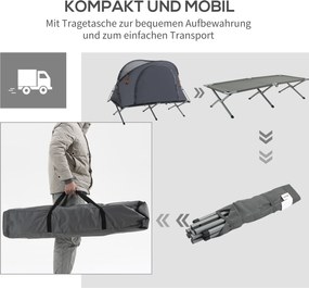 Outsunny łóżko kempingowe 1 osoba z materacem dmuchanym, kopułowy, szary 200x86x147 cm | Aosom PL