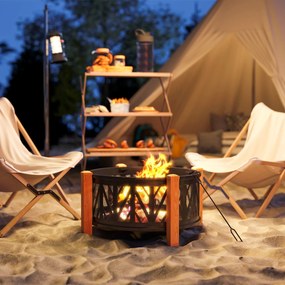 Outsunny 2-w-1 Misa Ogniowa Ø75 x 58 cm Palenisko z Osłoną Funkcyjną Hak do Palenia Kratka do Grilla Czarny