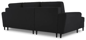 Czarny rozkładany narożnik ze schowkiem z materiału bouclé (lewostronny/z szezlongiem) Kyoto – Cosmopolitan Design