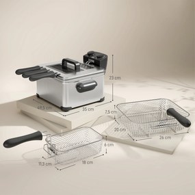 HOMCOM Frytkownica, 5L Pojemności Oleju, Timer, Okno, 2000W Moc, Kolor Srebrny