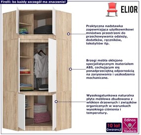 Szafa narożna na ubrania z drążkiem dąb sonoma + biały Brewis 7X