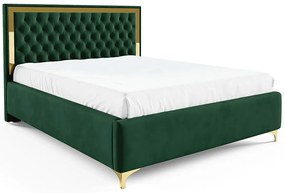 Ciemnozielone łóżko tapicerowane z pikowanym zagłówkiem H2-D11
