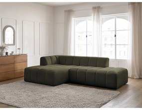 Zielony narożnik z materiału bouclé (lewostronny/z szezlongiem) Annecy – Bobochic Paris