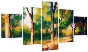 Obraz lasu w letnim słońcu, malarstwo (125x70 cm)
