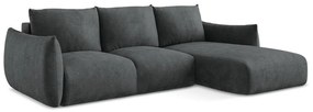 Ciemnoszary rozkładany narożnik z tkaniny szenilowej (prawostronny/z szezlongiem) Leila – Makamii