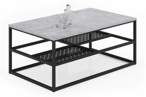 Prostokątna ława z półkami beton + czarny - Hila 4X