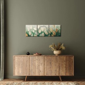 Obraz - Złoto-zielone liście (z zegarem) (90x30 cm)