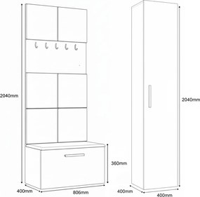 Masseno Garderoba MODULO 120,6/204/40 cm do Przedpokoju Nowoczesna Biała