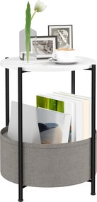 HOMCOM Okrągły stolik pomocniczy z koszem na tkaniny, 2-poziomowy stolik kawowy do salonu, sypialni, małe przestrzenie, metal, szary+biały