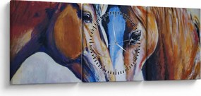 Obraz - Zakochane konie (z zegarem) (90x30 cm)
