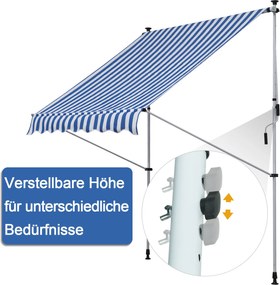 Outsunny markiza markiza zaciskowa składane ramię 170–280 cm z regulacją wysokości aluminium, kolor niebieski