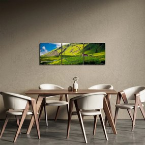 Obraz górskiego krajobrazu (z zegarem) (90x30 cm)