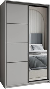 Szafa Przesuwna VARO 120 cm z Lustrem Szafa Dwudrzwiowa z Szufladami Grafit / Czarne Profile