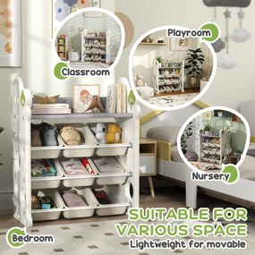 AIYAPLAY Regał dziecięcy na zabawki i książki z 9 pojemnikami, do pokoju dziecięcego, przedszkola, plastikowy, kolor kremowy