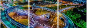 Obraz - nocna panorama miasta (z zegarem) (90x30 cm)