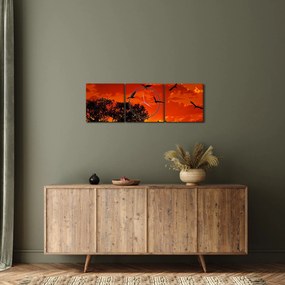 Obraz ptaków o zachodzie słońca (z zegarem) (90x30 cm)