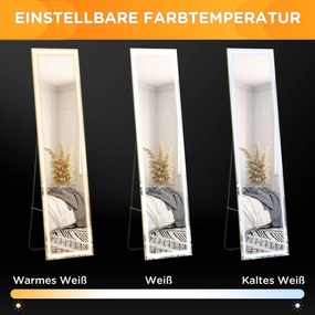 HOMCOM Lusterko z Oświetleniem LED 2 w 1 Wolnostojące Ścienny Regulowane Srebrny 40x37x1565cm | Aosom PL