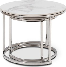 Zestaw Stolików Kawowych AMARA 45,5 cm/60 cm Biały Marmur/Srebrny Glamour
