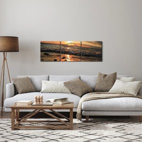 Obraz - Zachód słońca nad oceanem (z zegarem) (90x30 cm)
