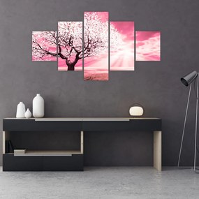Różowy obraz drzewa (125x70 cm)