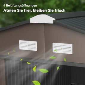 Outsunny Domek narzędziowy, odporny na warunki atmosferyczne, dla narzędzi ogrodowych, z oknami wentylacyjnymi, drzwiami przesuwnymi, stal, brązowy