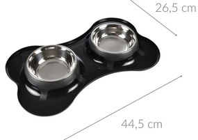 Miska dla psa podwójna w kształcie kości, stal nierdzewna, Ø 14 cm
