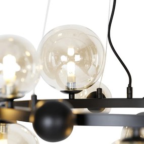 Lampa wisząca w stylu art deco czarna z bursztynowym szkłem 12-świateł - David