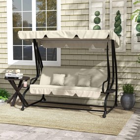 Outsunny 2-w-1 Huśtawka Ogrodowa z Funkcją Leżanki, Regulowany Daszek, do 340 kg, Stal, 200x120x164 cm, Kremowy