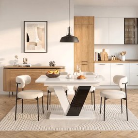 Stół Prostokątny Rozkładany CLARK 120-160 cm Czarny/Biały Połysk Glamour
