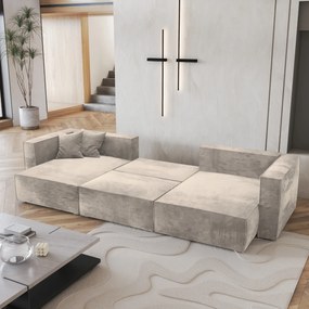 Masseno Narożnik SARMO z funkcją spania i pojemnikiem na pościel Narozniki U, Rozkładana sofa - Kremowy, MONOLITH 04