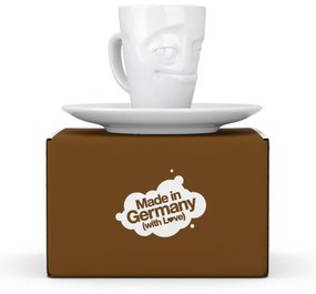 Biała uśmiechnięta porcelanowa filiżanka do espresso ze spodkiem 58products, 80 ml