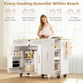 HOMCOM Mobilna wyspa kuchenna, rozszerzalny blat, drzwi szafki, szuflady, uchwyt na ręcznik, wózek kuchenny z MDF, biały | Aosom PL