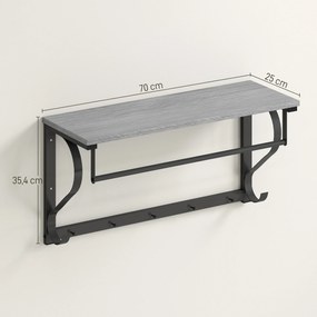 HOMCOM Wieszakiem Ściennym, Haczyki na Ubrania, 5 Haczykóww, Górna Półka, Wszechstronny, Szary