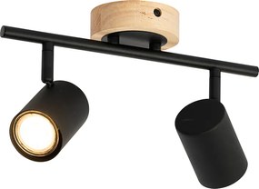 Nowoczesny reflektor czarny z drewnem, regulowany, 2-punktowy - Jeana