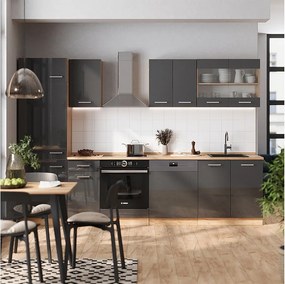 Aneks kuchenny antracytowy wysoki połysk/złoty dąb power 300x60x81.6 r-line