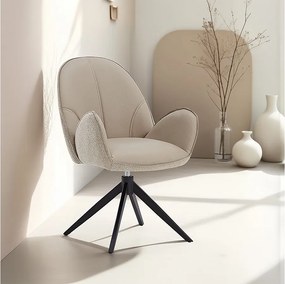 Krzesło jadalniane 60x90x59 cm Beżowe Nowoczesne Krzesło Jajko Bouclé Skóra