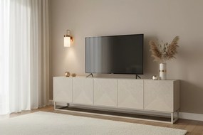 Szafka RTV Asha 200 cm z ryflowanym frontem i kaszmirowym stelażem - kaszmir