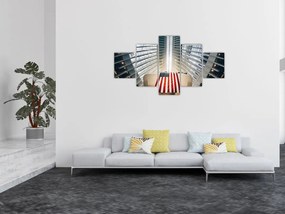 Obraz budynku z flagą USA (125x70 cm)