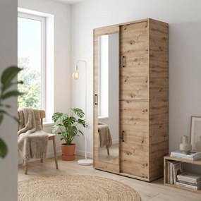 Masseno Garderoba BENVENO 100 cm, Modna Szafa z lustrem do Przedopokoju, Dąb artisan