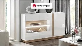 Komoda MURARI – 3-drzwiowa – oświetlenie LED – kolor biały lakierowany i dębowy