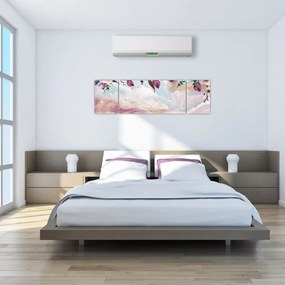 Obraz różowych kwiatów z różowym marmurem (170x50 cm)