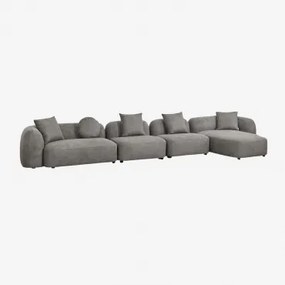 Modułowa Sofa Z Szezlongiem Prawym, 4-częściowa, Z Tkaniny Coco Chenille Granitowo-szara Gruba Tkanina Szenilowa - Sklum