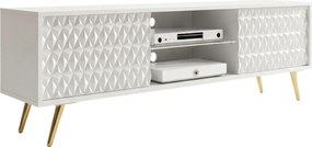 Biała ryflowana szafka RTV na złotych nóżkach 135 cm E7-F47